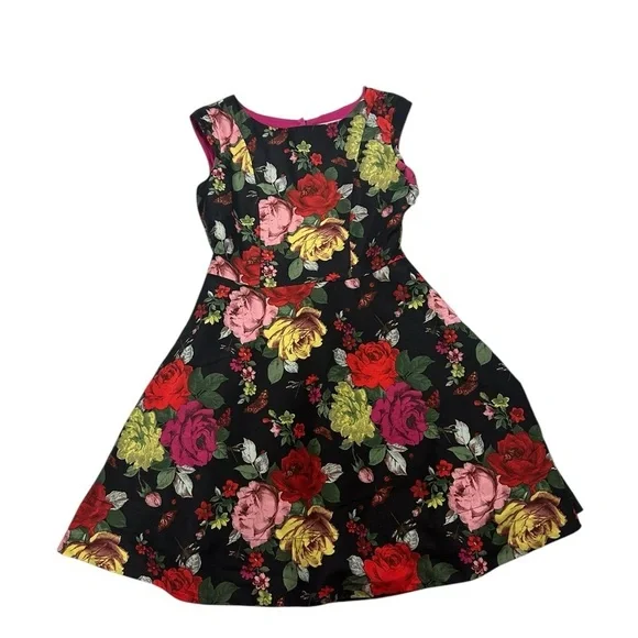 Baker By Ted Baker Dress Girls Sz 8 Black Multi Floral Party Flower Girl Church - Picture 7 of 11